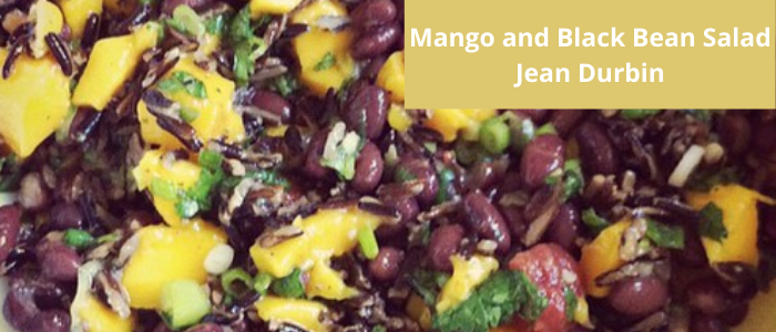 a photograph of black bean and mango salad